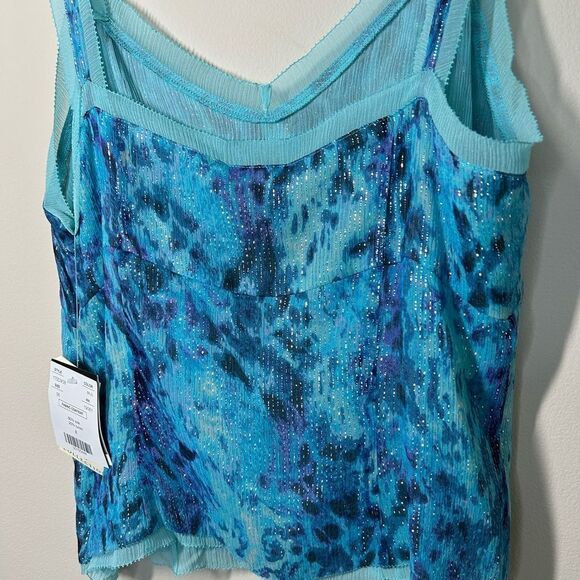 DD Collection Y2K Silk Metallic Mermaid Blue Sexy Slip Blouse Cami Lace - Picture 11 of 12